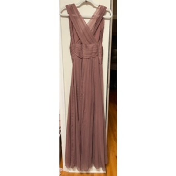 ASOS DESIGN Bridesmaid Mauve ruched bodice drape maxi dress with wrap waist - Picture 2 of 3